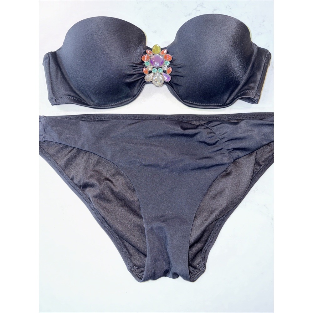 Victoria Secret Jeweled Black Strapless Bikini Set